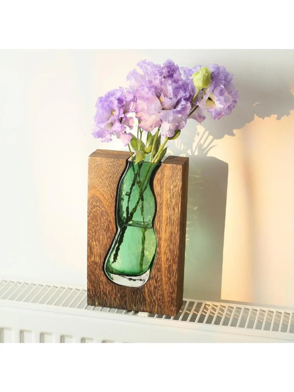 Rustic Wooden and Glass Inlay Flower Vase - Farmhouse Home Decor Centerpiece